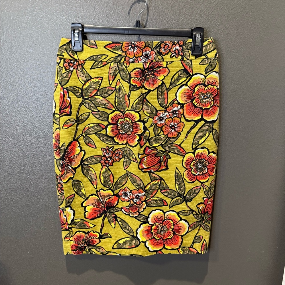 LOFT Yellow Floral Pencil Skirt